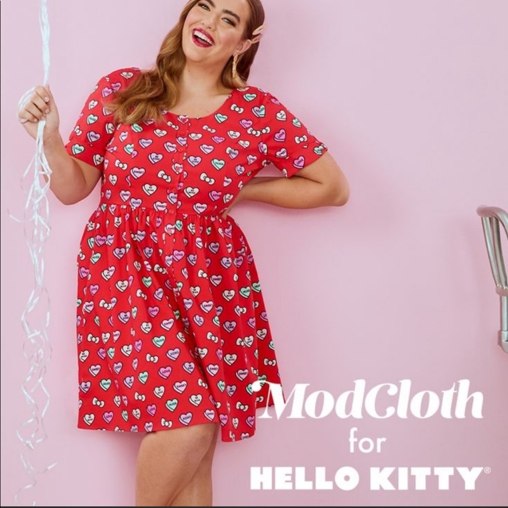 NWT ModCloth Hello Kitty Conversation hearts dress Valentines Day Galentines 16